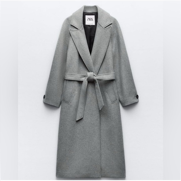 NEW WITH TAGS ZARA LONG LINE BELTED WOOL BLEND COAT - Picture 9 of 13